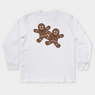 Gay Pride Christmas Gingerbread Men Couple with Rainbow Buttons Kids Long Sleeve T-Shirt